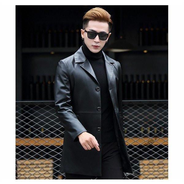 新品 羊革 メンズ チェスターコート 本革 /黒 表記Lサイズ細身 SALE 本革 レザー チェスターコート ジャケット メンズ スタイリッシュ