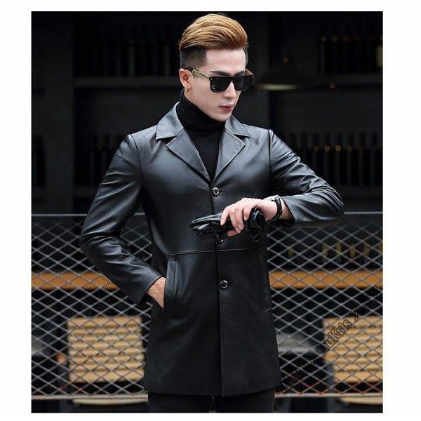 新品 羊革 メンズ チェスターコート 本革 /黒 表記Lサイズ細身 SALE 本革 レザー チェスターコート ジャケット メンズ スタイリッシュ