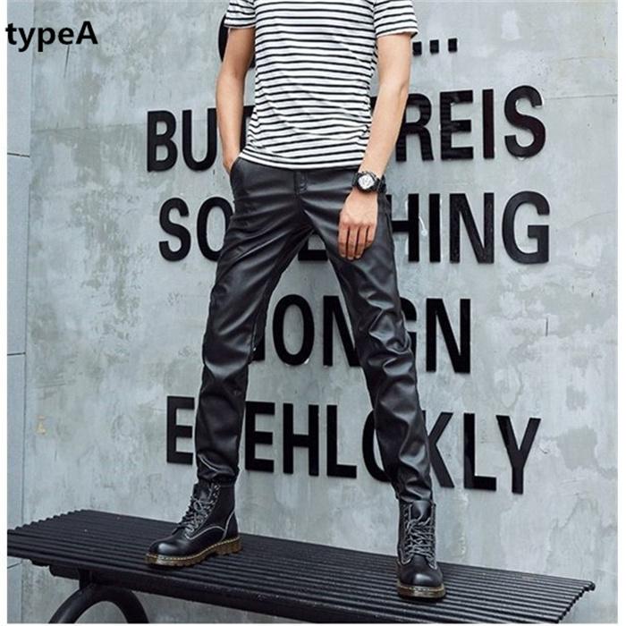 SALE フェイクレザーパンツ 革パンツ メンズ 皮パン スキニー 美脚シルエット ビジネス スリム タイト 黒