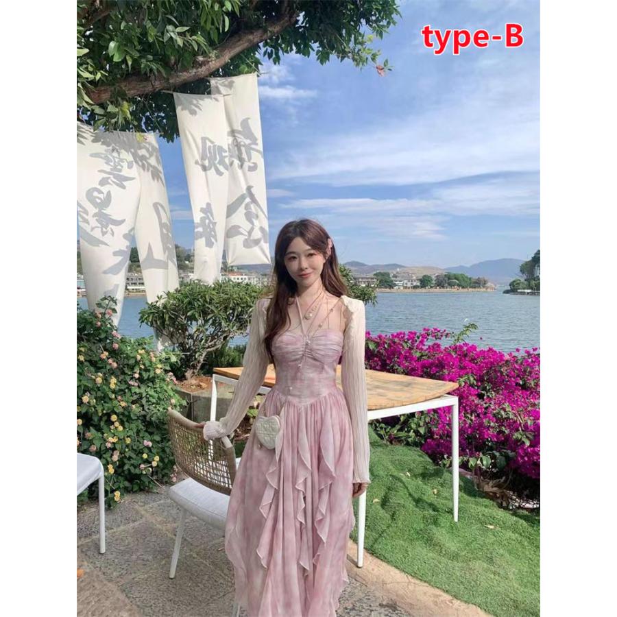 ロング SNS 人気 花柄 アシンメトリー デザイン ボヘミアン風