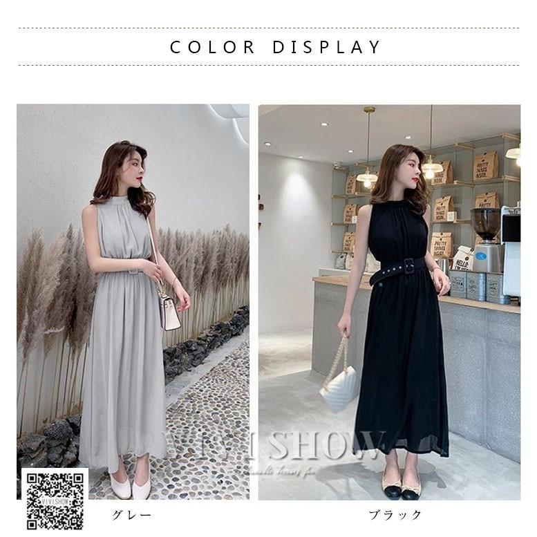 シフォンワンピース レディース 春 夏 無袖 肩出し ロング マキシ