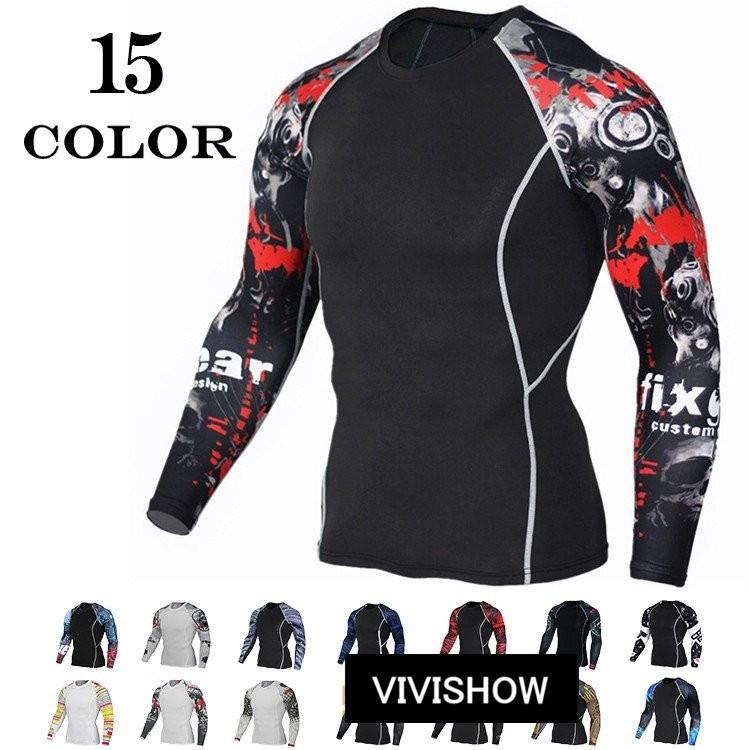 スポーツシャツ コンプレッションウェア メンズ コンプレッションインナー スポーツウェア トレーニングウェア 長袖 ストレッチ Sto369 Vivishow 通販 Yahoo ショッピング