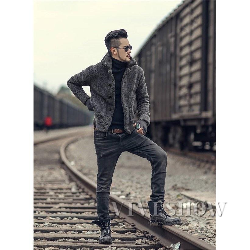 フリース ジャケット メンズ ボア ボアフリース 起毛 ハイネック 防寒