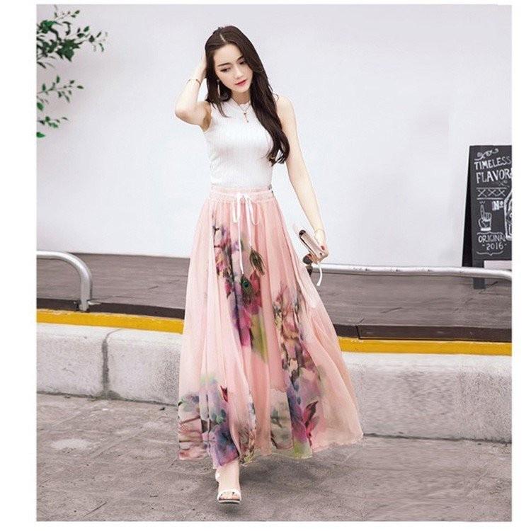 マキシ丈スカート シフォン フレアスカート ボトムス レディース ロング ロングスカート 上品 大人 花柄 祝日 花柄