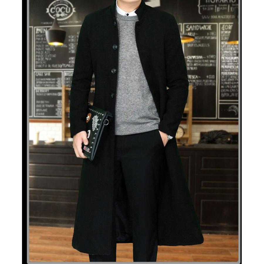 チェスターコート ロング丈 メンズ 男性用 スリム 立ち襟 ファッション