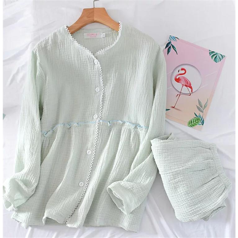 ルームウェア パジャマ レディース 二重ガーゼ 綿100% 長袖 長ズボン