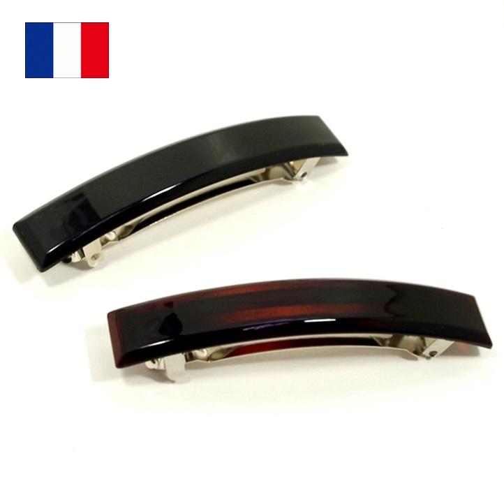 フランス製 バレッタ 9cm スリム長方形 台形カット シンプル 髪留め