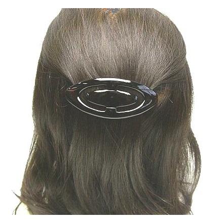 フランス製 バレッタ 透かし 二重オーバル 髪どめ ヘアクリップ 楕円