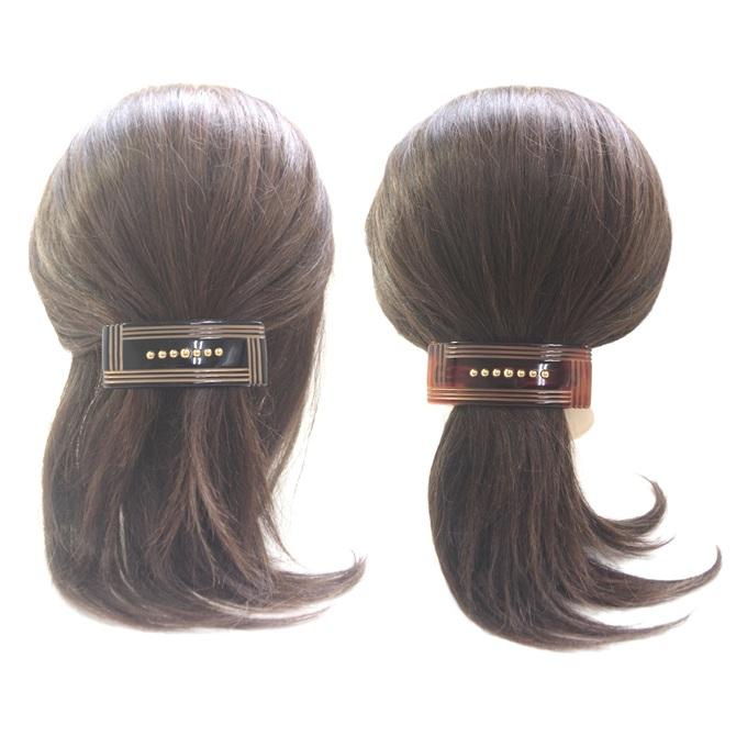 限定品】フランス製バレッタ ヘアアクセサリー 長方形 ゴールドライン 