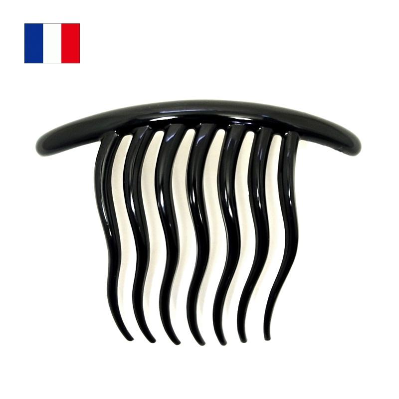 美品ALEXANDRE DE PARIS◆コーム型ヘアアクセサリー 簪 夜会巻き コーム かんざし フランス製 なみなみ ヘアコーム 黒 大きめ フル