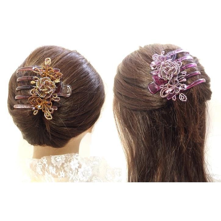 ヘアクリップ ディノ ビーズ ローズ フラワー 大きめ くまで ヘア