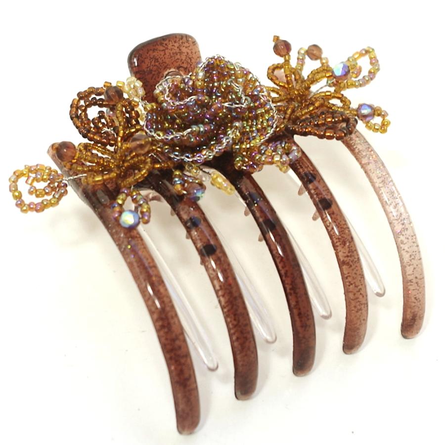 ヘアクリップ ディノ ビーズ ローズ フラワー 大きめ くまで ヘア