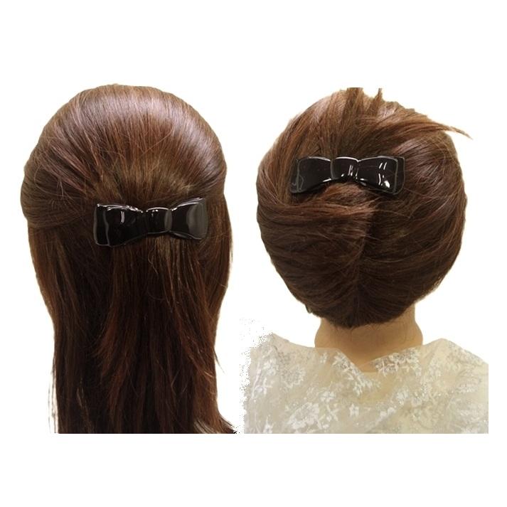 バレッタ シンプル リボン フランス製 髪留め オフィス 上品