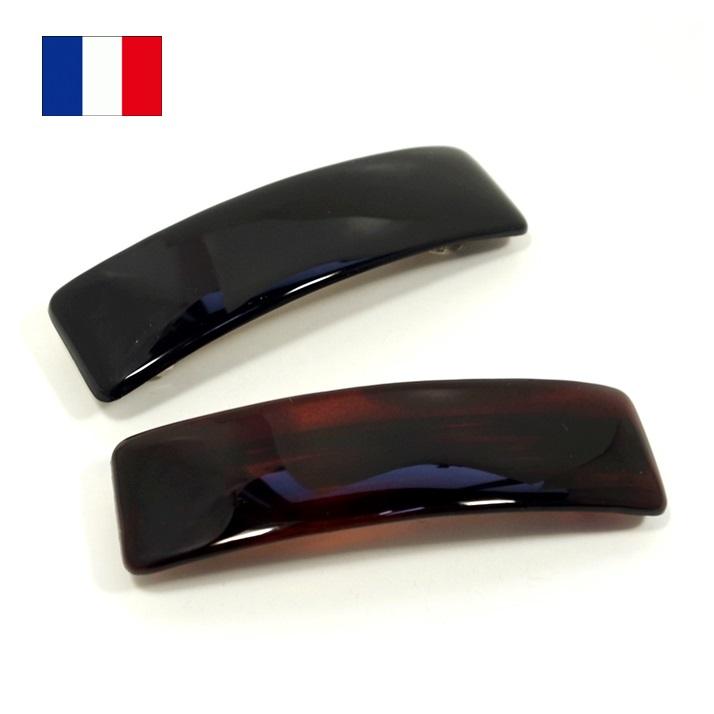 フランス製 バレッタ 約9cm 幅広 長方形 フラット シンプル 髪留め 8cm
