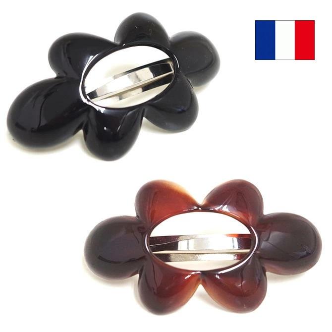 フランス製 フラワーモチーフ バレッタ バレッタ フランス製 お花 中抜き 透かしデザイン 髪どめ ヘアクリップ