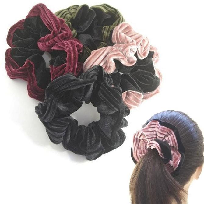 シュシュ ベロアストライプ ツートン ポニーテール ヘアアレンジ ヘアアクセサリー ヘアゴム Jy Viviva Beauty And Accessory 通販 Yahoo ショッピング