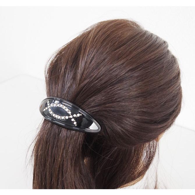 バレッタ ラインストーン スタッズ付き オーバル ベーシック 髪留め