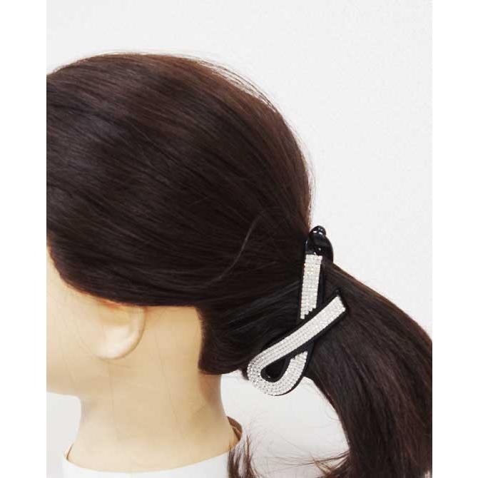 バナナクリップ 小 クリスタル ストーン ツイスト 黒 ヘアクリップ