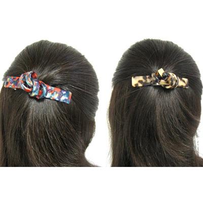 バレッタ 透かし2連結び リボン アセテート マーブル ヘアクリップ