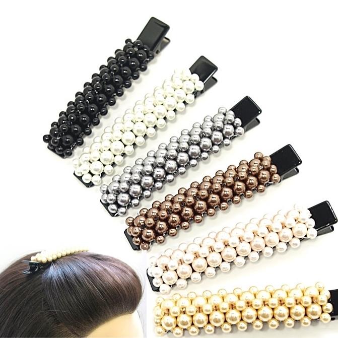 ヘアクリップ パール ビーズ くちばし ワニクリップ 髪どめ ヘア