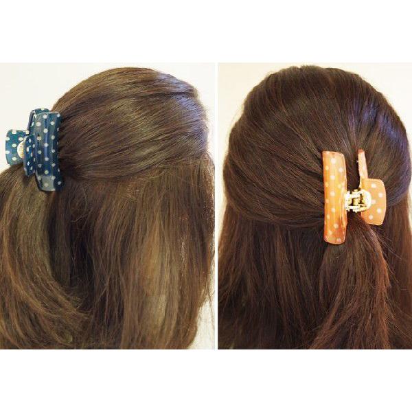 ヘアクリップ 水玉 プリント バンス クリップ 中サイズ ヘア