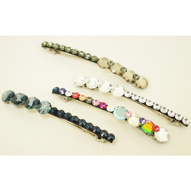 バレッタ スリム ロング アシンメトリー スワロフスキー カットガラス