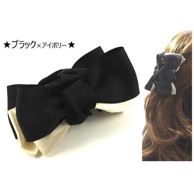 バンスクリップ 小さめ ダブル リボン グログラン サテン ヘアクリップ