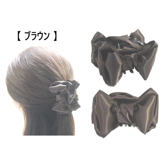 日本製】 4cm幅 サテン トリプル リボン バンス ヘアクリップ ヘア