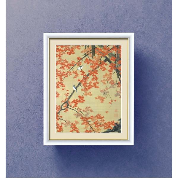 伊藤若冲 額装品 白 〔 F6号 紅葉小禽図 〕 若冲 鳳凰 旭日 動植綵絵額 群鶏 白鳳 鶏 業務用 まとめ買い 爆買 ポイント消化 日用品_2