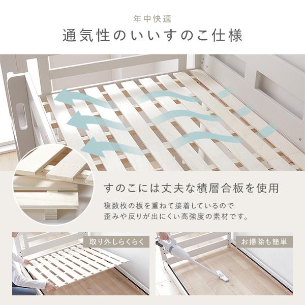 2段 ベッド ショート丈セミシングル 国産薄型ポケットコイルマットレス付き ホワイト 連結＆分割可 ベッドフレーム 組立品爆買_9