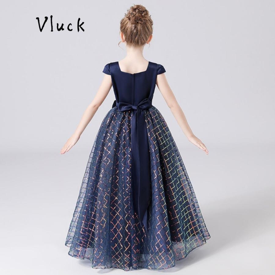 おまとめキッズドレス紺リボン＆シャンパンベージュ RerCu 子供ドレス 発表会 高級 ドレス ジュニア 女の子 ロング