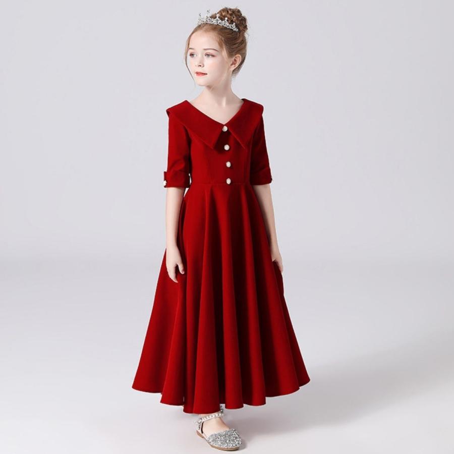 RerCu 発表会ドレス 子供ドレス シルバー 長袖 ジュニア ワンピース