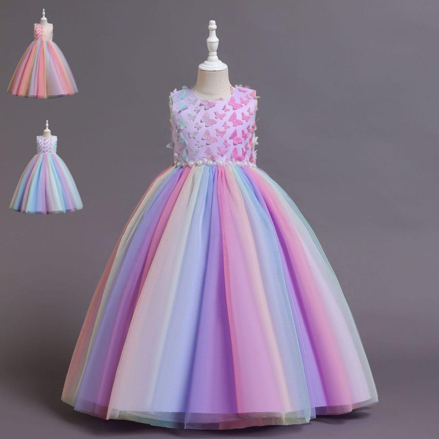 フォーマルドレス　ドレス　7歳8歳9歳　ブルー　ピンク RerCu 発表会ドレス ピアノ 結婚式 子どもドレス キッズ ピンク ブルー