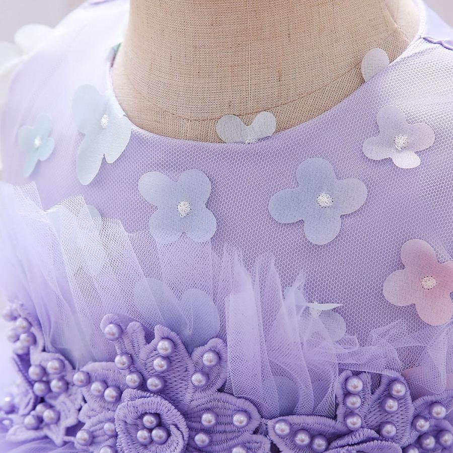 極美品】薄紫mezzo piano花刺しゅうチュールドレス140 パーティー-K18