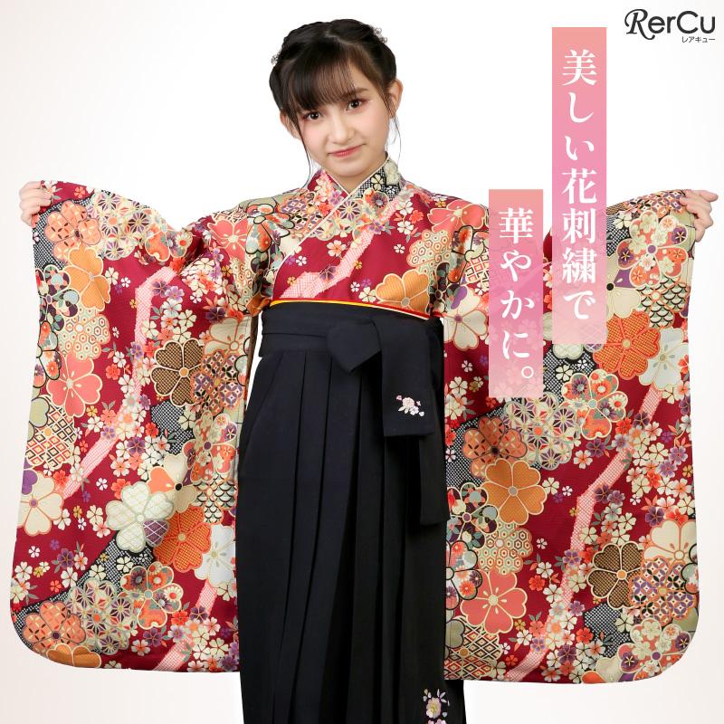 RerCu 簡単袴セット オリジナル柄 入学 小学生 レンタル 着付け不要 髪