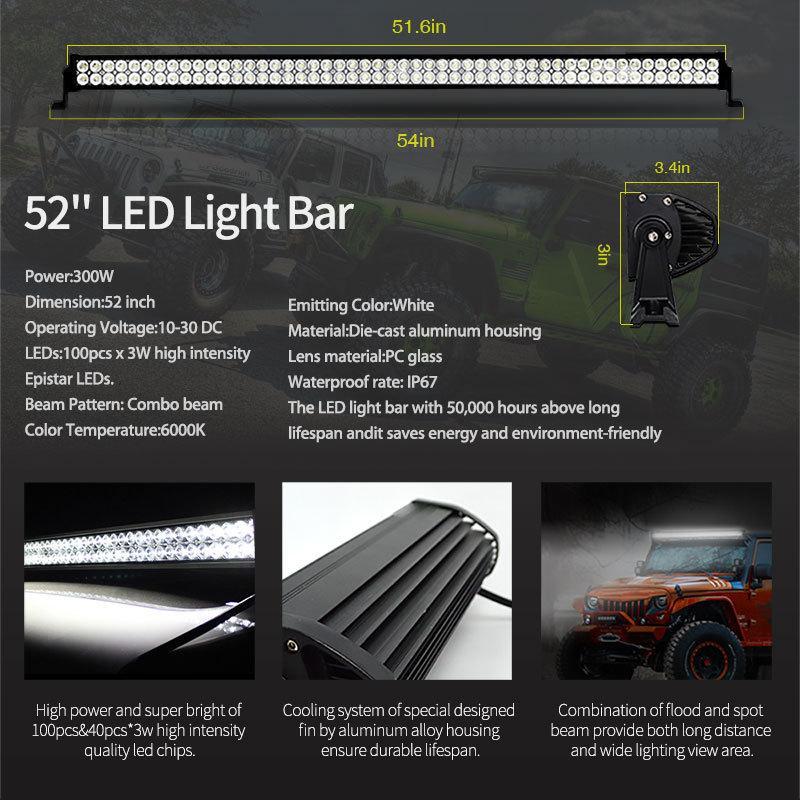 【並行輸入品】Led作業ヘッドライトバー3 22 52 ''昼間走行24ワット120ワット300ワットバーマウントブラケット雄牛ジープラングラーjk用12v_5