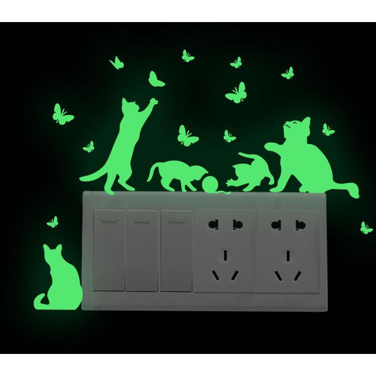 蓄光ステッカー 猫 ねこ 夜光ステッカー ウォールステッカー 蓄光 壁 壁紙 ウォールシール 貼り付け 光る インテリア スイッチ ステッカー PR-ANIMSTICKER02｜vogel｜04