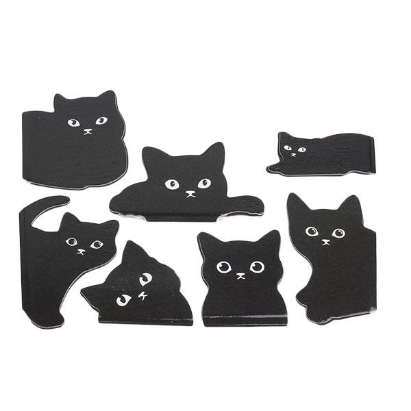 6個セット ブックマーカー しおり 本 マグネット 猫 目印 キャット 黒