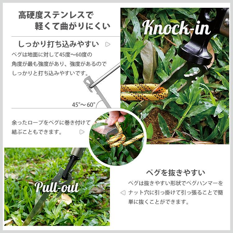ペグ ステンレススチール 6本セット 28cm 薄型ペグ カラビナ付属 高
