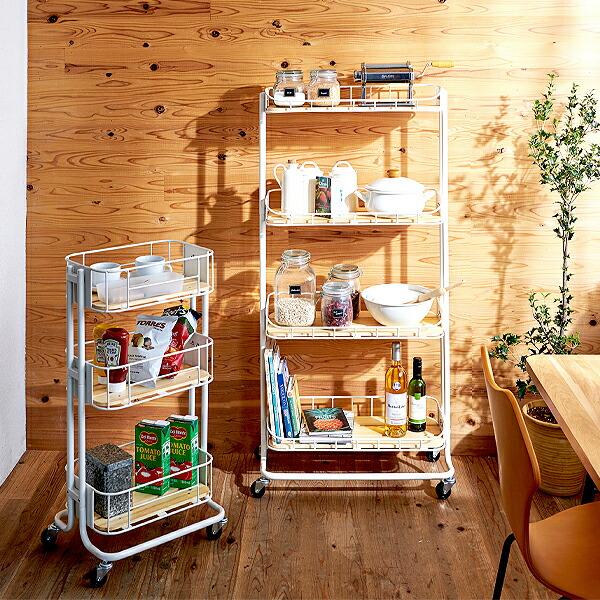 キッチンワゴン キャスター付き 隙間収納 スリムトローリー スチール