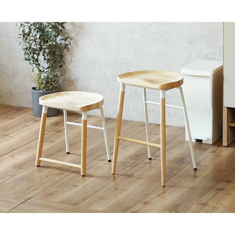 カウンターチェア 木製座面 天然木 スチール脚 ハイスツール