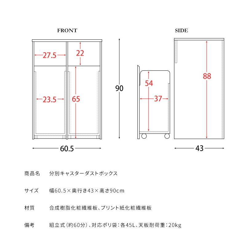 ゴミ箱 ごみ箱 ダストボックス 45L 2分別 スリム ふた付き