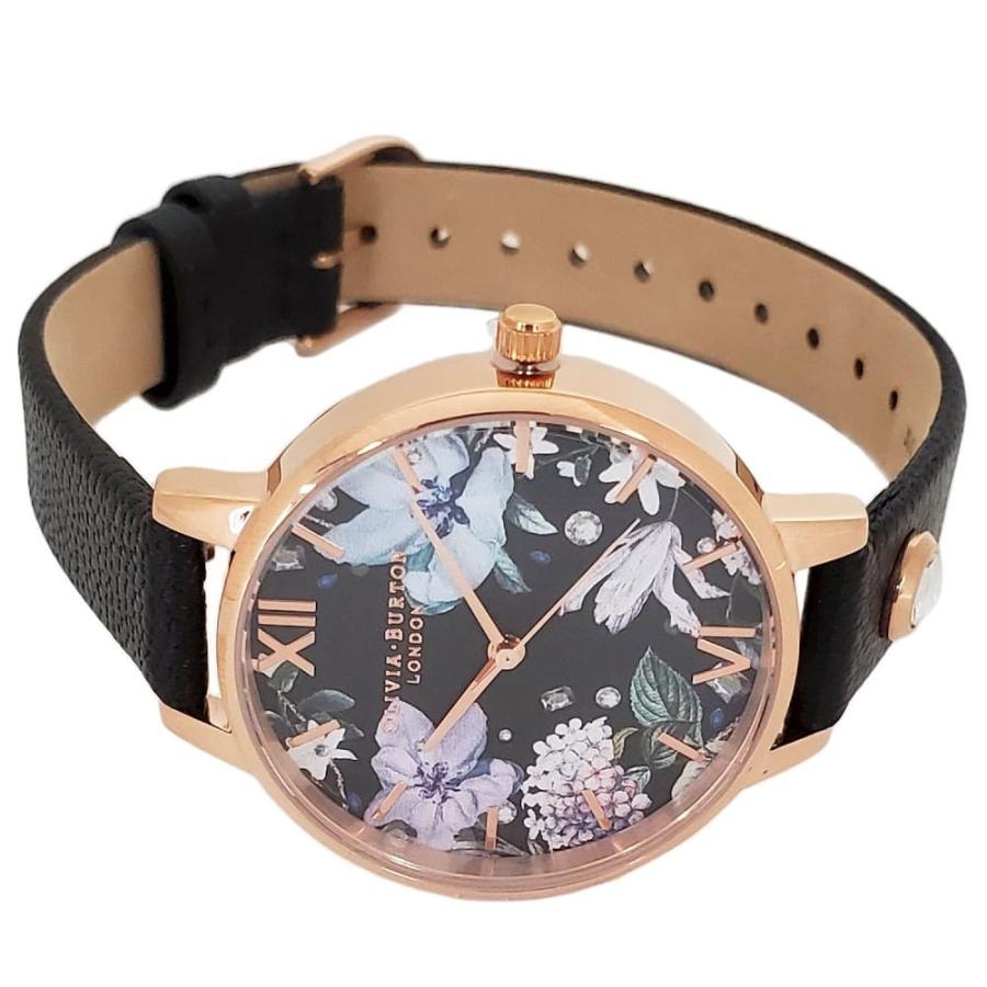 高速配送 オリビアバートン 時計 レディース 花 黒 レザー お洒落 早者勝ち Shzuni Com