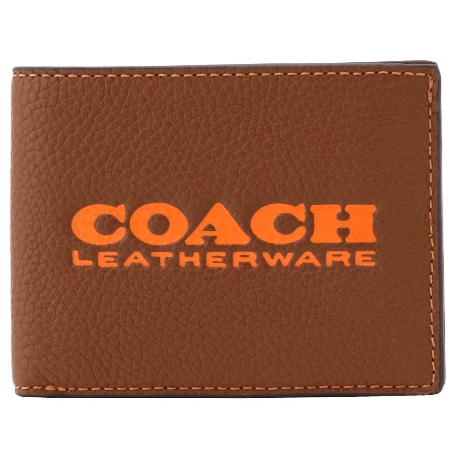 コーチ 二つ折り財布 メンズ COACH レザー 小銭入れ無し ロゴ ダーク
