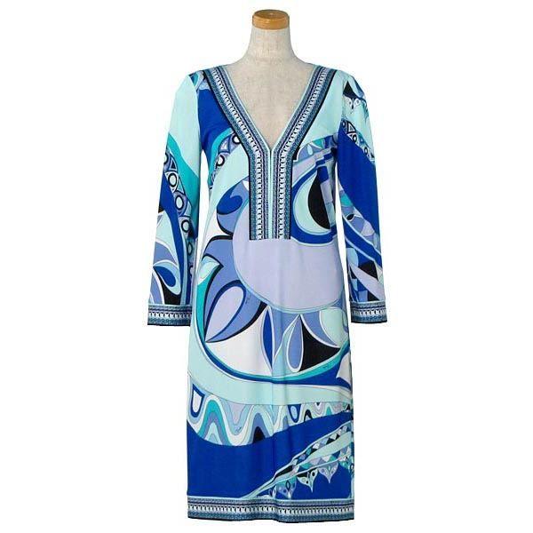 エミリオプッチ ワンピース ドレス レディース Emilio Pucci 七分袖 42 ブルー Sagaretxe Net