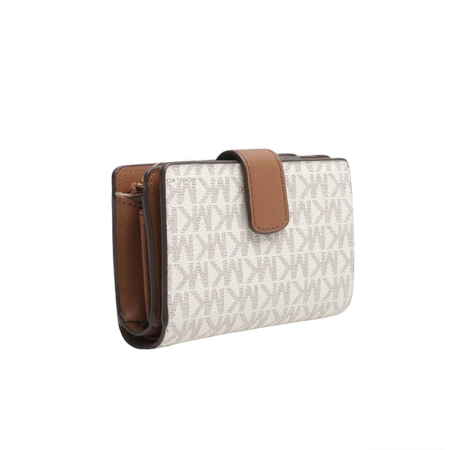 【極美品】マイケルコース レザー 二つ折り財布 MK 総柄 ロゴ ホワイト 白 MICHAEL KORS マイケルコース 三つ折り財布 レディース EMPIRE
