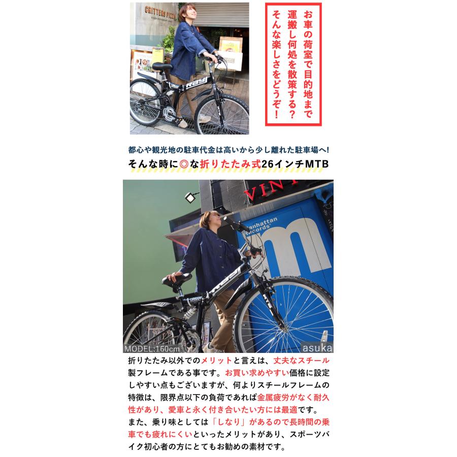 マウンテンバイク MTB 折りたたみ自転車 26インチ 街乗り フルサス Wサス 前後サス シマノ18段変速 泥除け フェンダー 折り畳み レイチェル Raychell MTB-2618RR｜voldy｜11