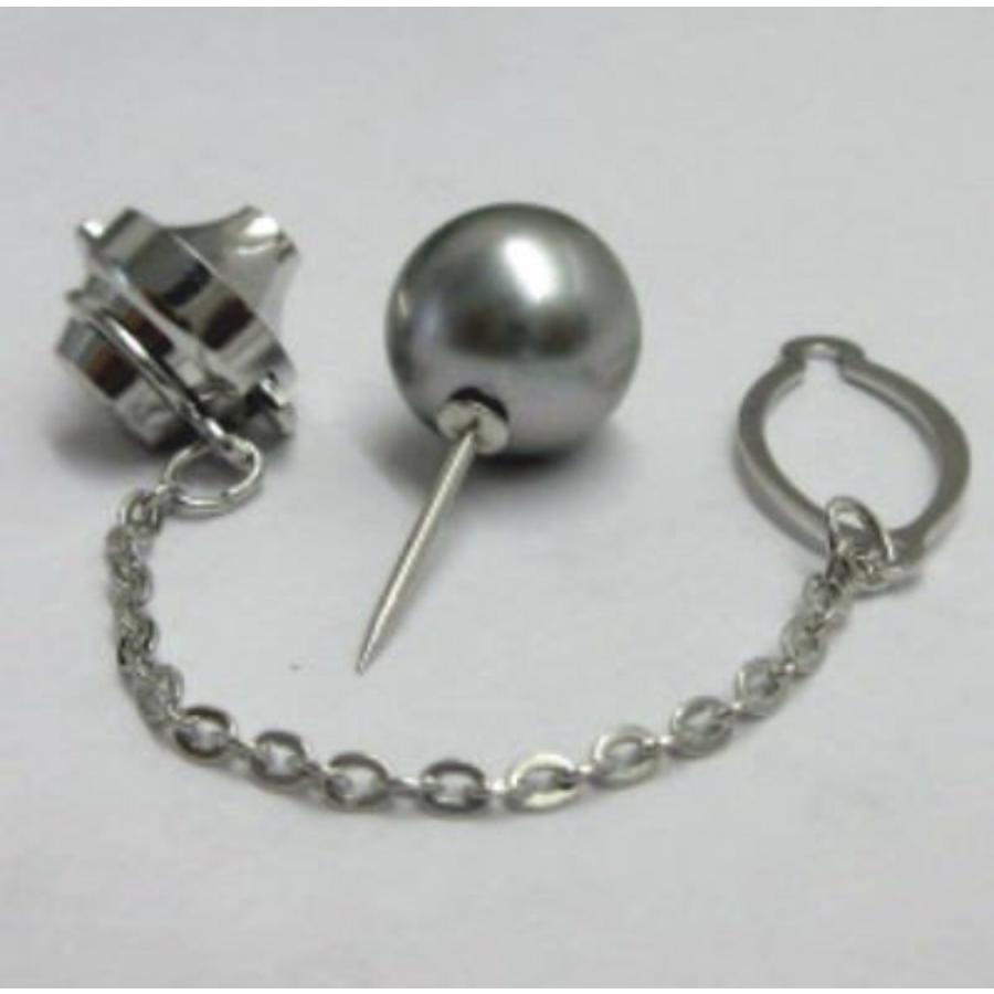 タイタック タイピン 黒蝶真珠 10mm 金具変更可能 K14WG 保証