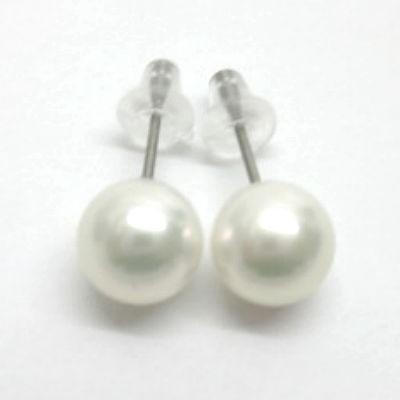 花珠級 アコヤ真珠 7.5-8.0mm ホワイト系 ピアス 純チタン 金具変更