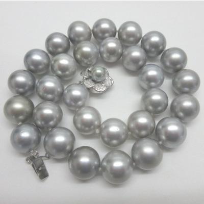 黒蝶ネックレス 13.0-13.9mm ナチュラル シルバーグレー K14WGクラスプ